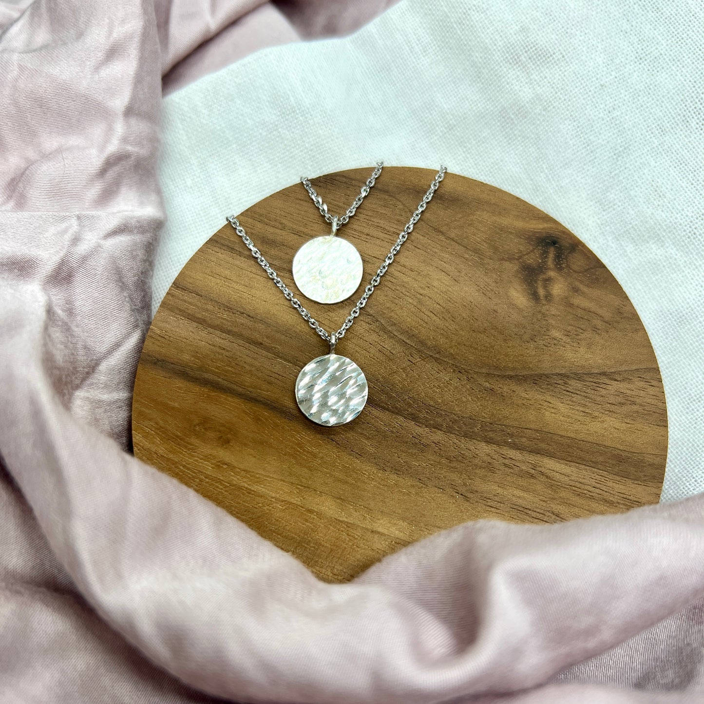 Disc Necklace with Tree Bark Texture